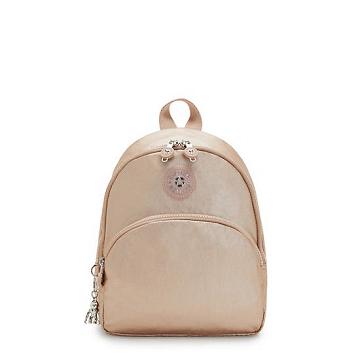 Gold Metal Kipling Paola Small Metallic Backpacks | 283907JMG