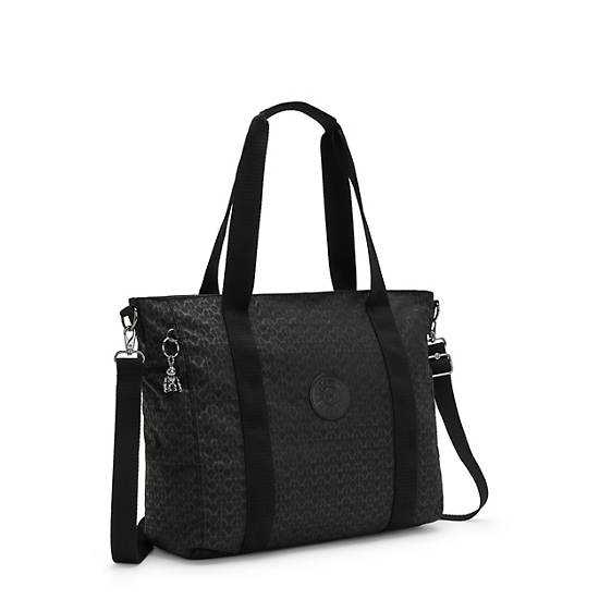 Black Kipling Asseni Classic Printed Tote Bags | 462178IJT