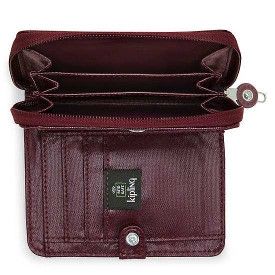 Burgundy Kipling Money Love Metallic Small Wallets | 059126EJN