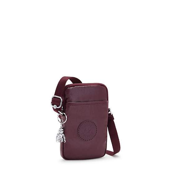 Burgundy Kipling Tally Metallic Crossbody Phone Bag | 934786JDC