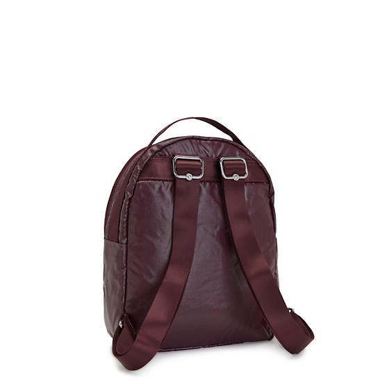 Burgundy Metal Kipling Kae Metallic Backpacks | 740512ZJR