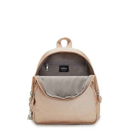 Gold Metal Kipling Paola Small Metallic Backpacks | 283907JMG