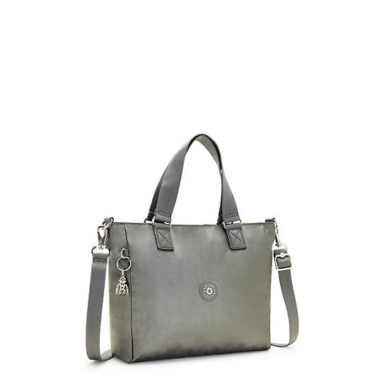 Grey Metal Kipling Venla Metallic Tote Bags | 421395QVT