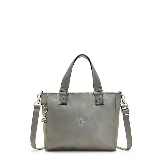 Grey Metal Kipling Venla Metallic Tote Bags | 421395QVT