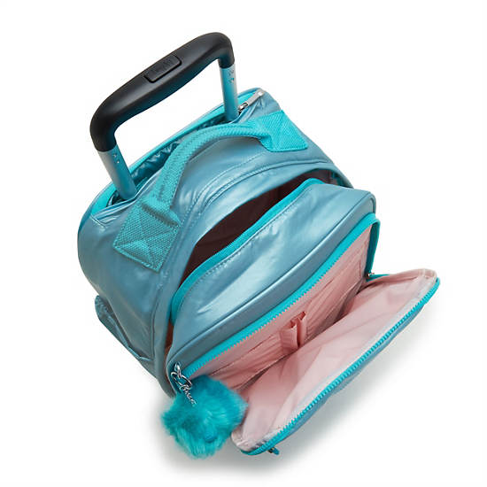 Light Turquoise Kipling Gaze Large Metallic Rolling Backpacks | 709534WJR